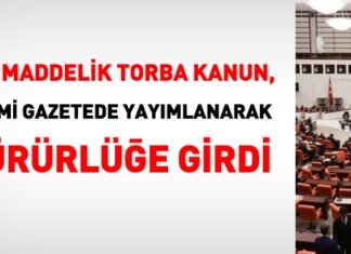 124 maddelik torba kanun, Resmi Gazetede yayımlanarak yürürlüğe girdi